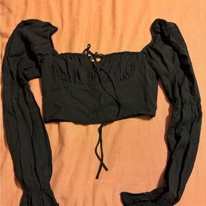 HYFVE Black Long Puff Sleeve Crop Top